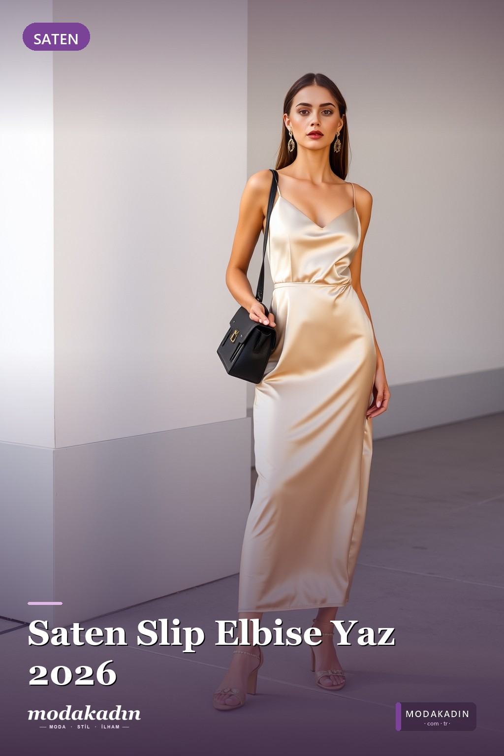 Midi Saten Slip Elbise