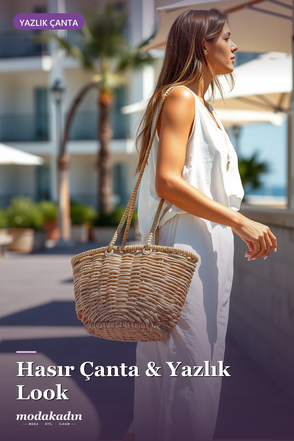 Hasır çanta ile yazlık look