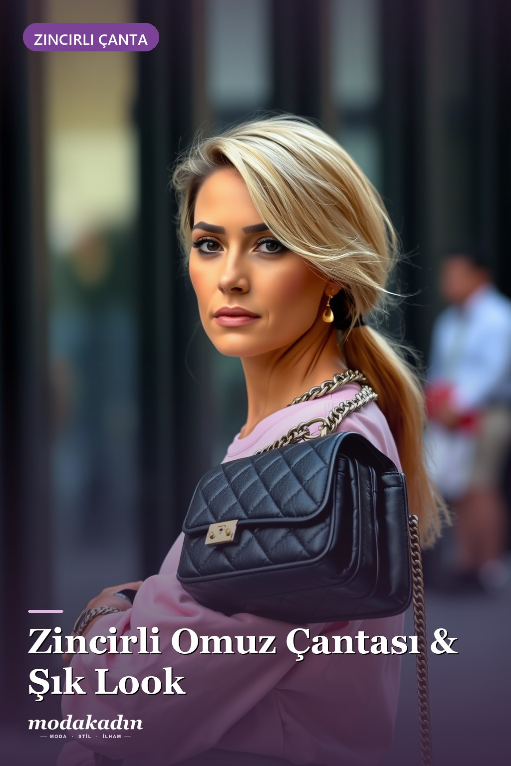 Zincirli omuz çantası ile şık look