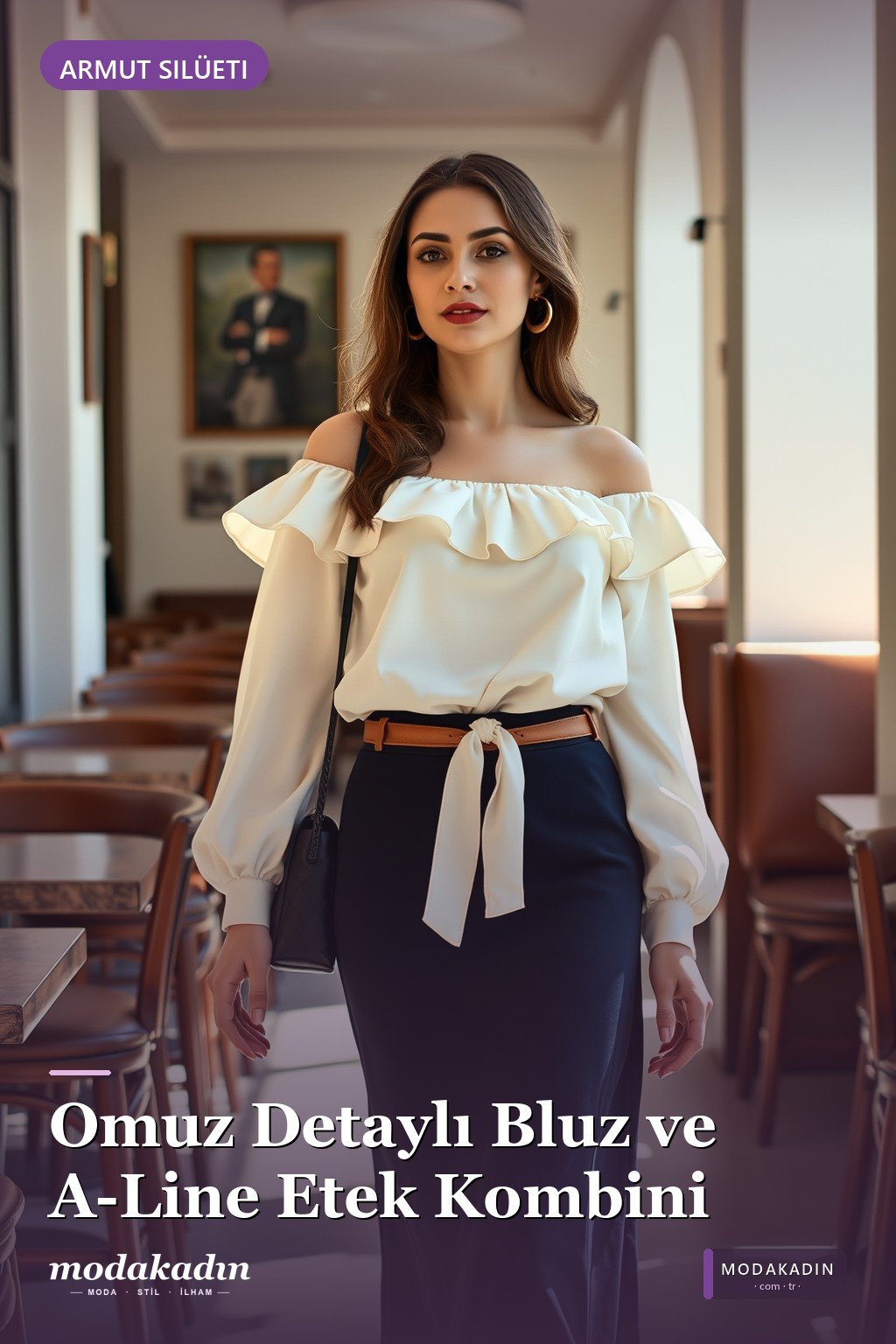 Omuz Detaylı Bluz + A-Line Midi Etek