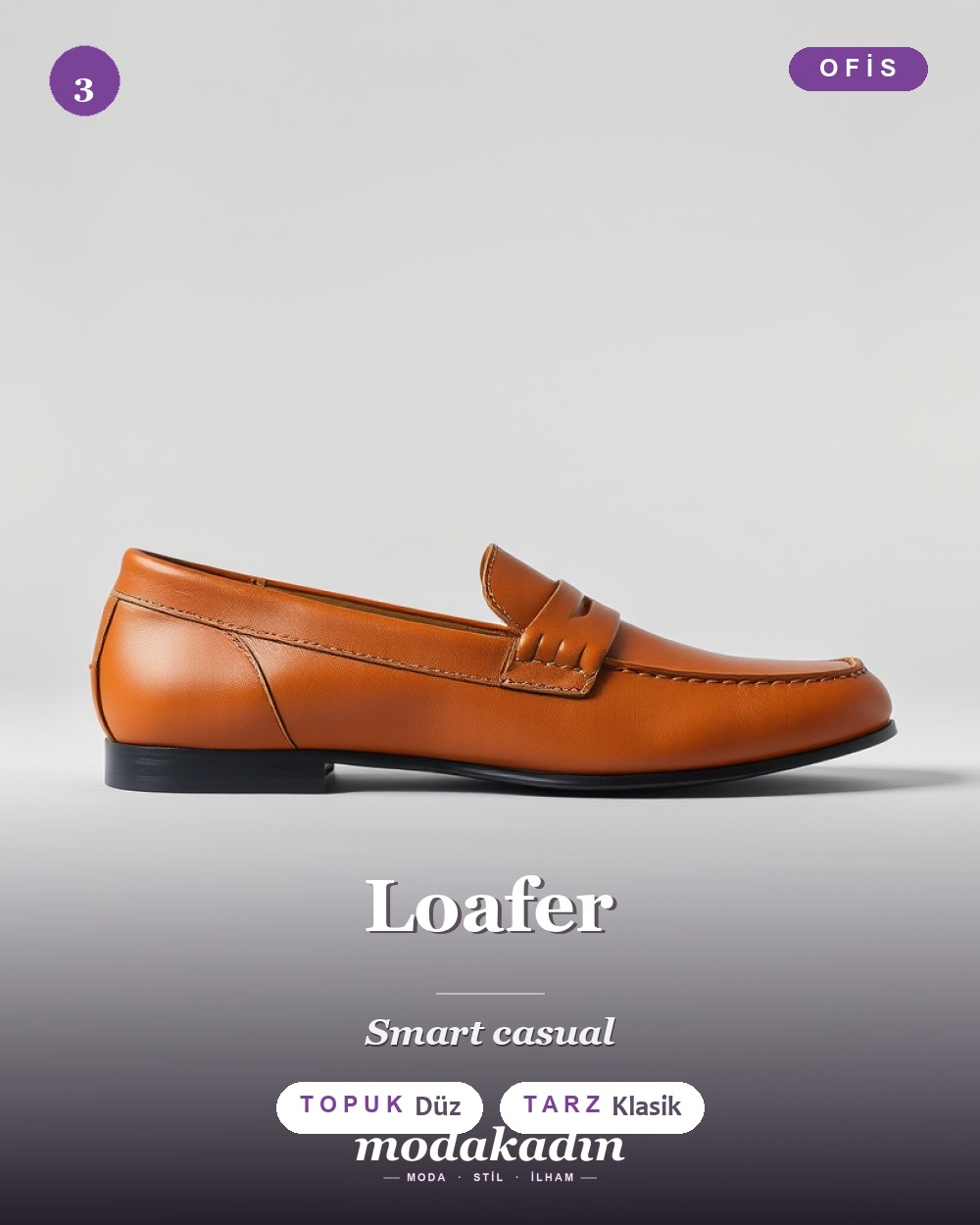 Loafer ayakkabı modeli, taba deri