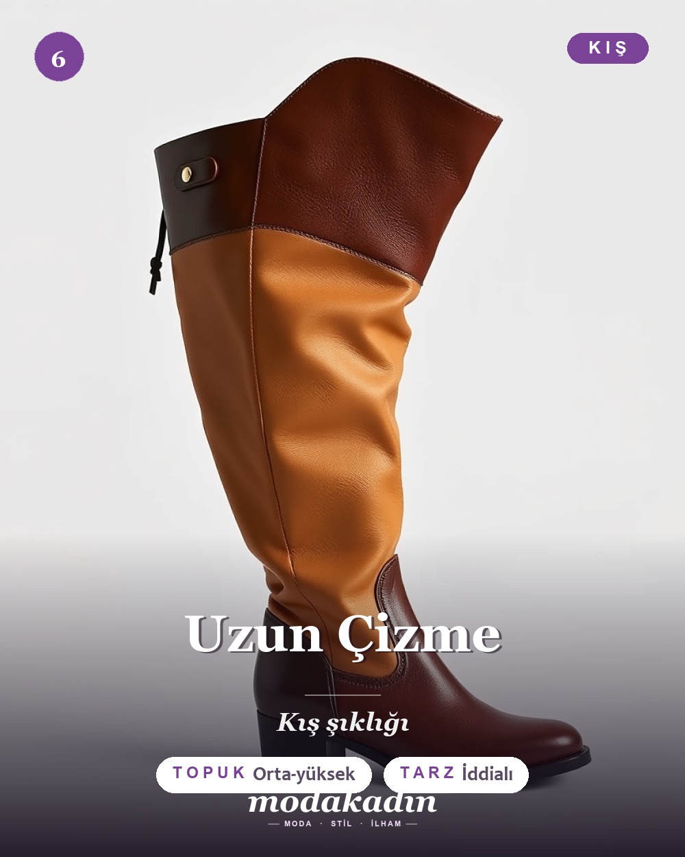 Uzun çizme ayakkabı modeli, kahve