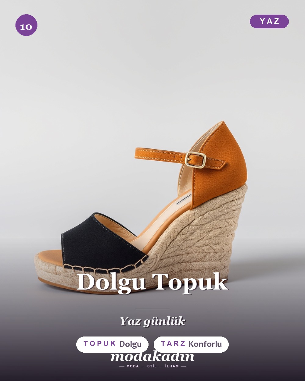 Dolgu topuk espadril ayakkabı modeli, hasır detay