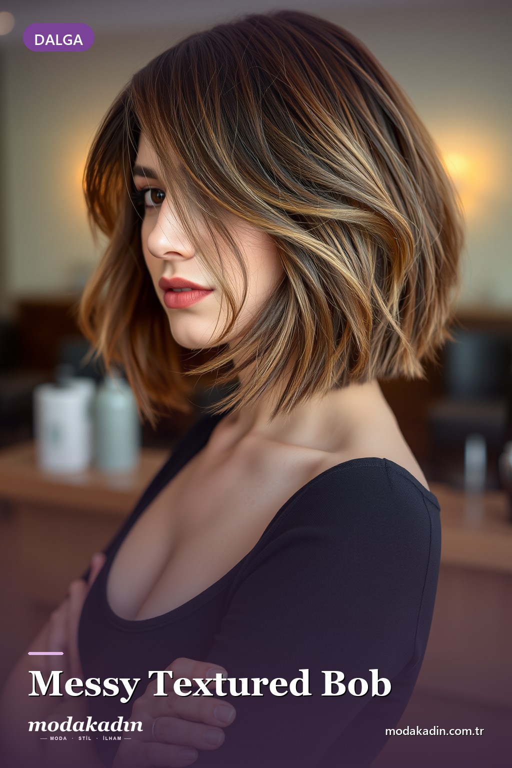 Messy Textured Bob bob saç modeli