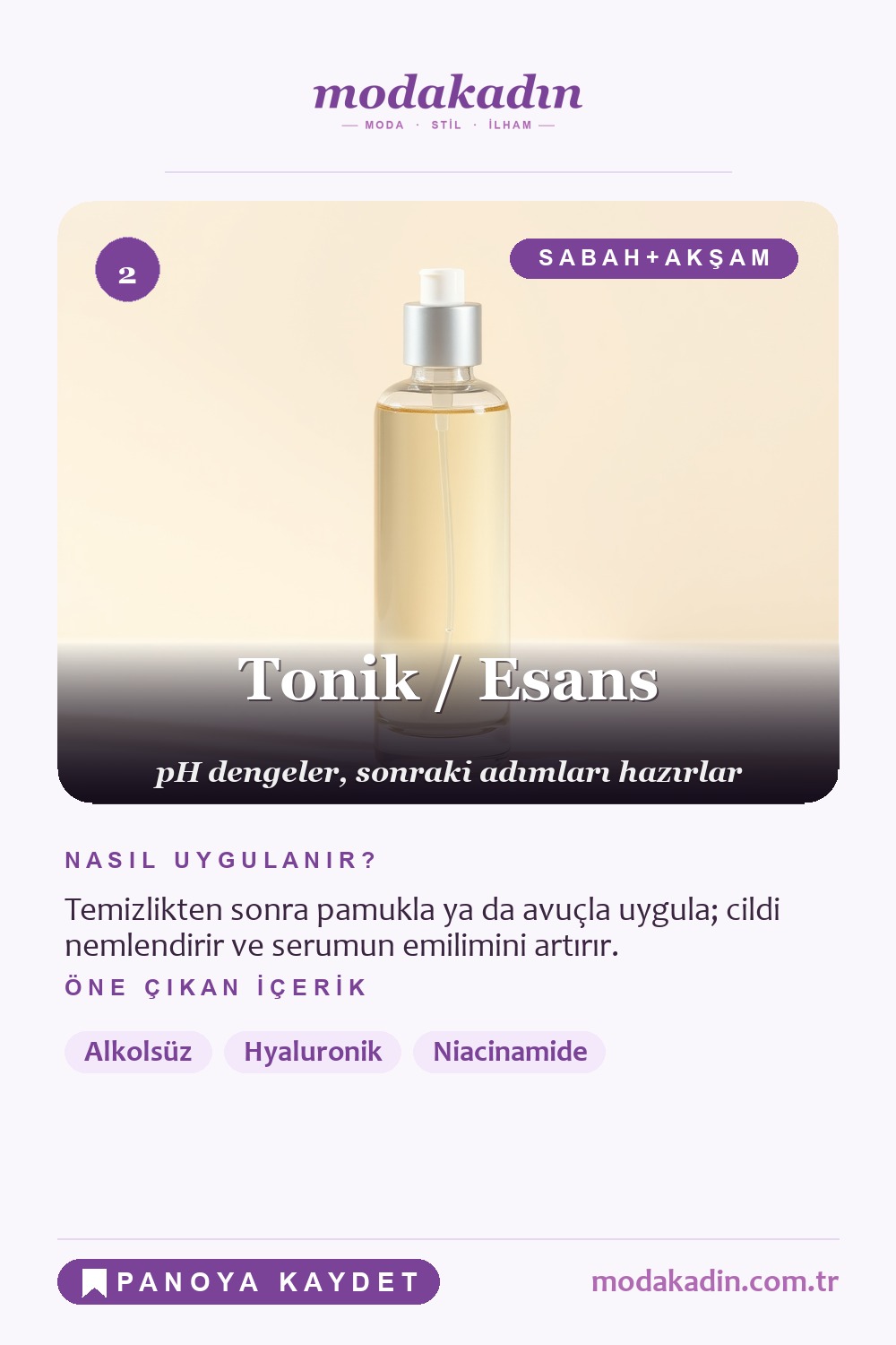 Cilt bakım rutini tonik adımı Pinterest pini
