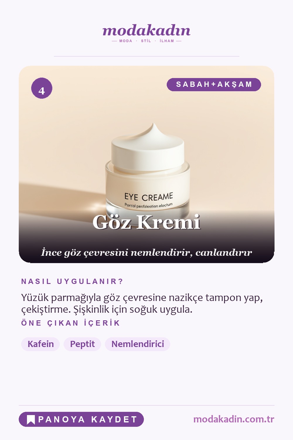 Cilt bakım rutini göz kremi adımı Pinterest pini