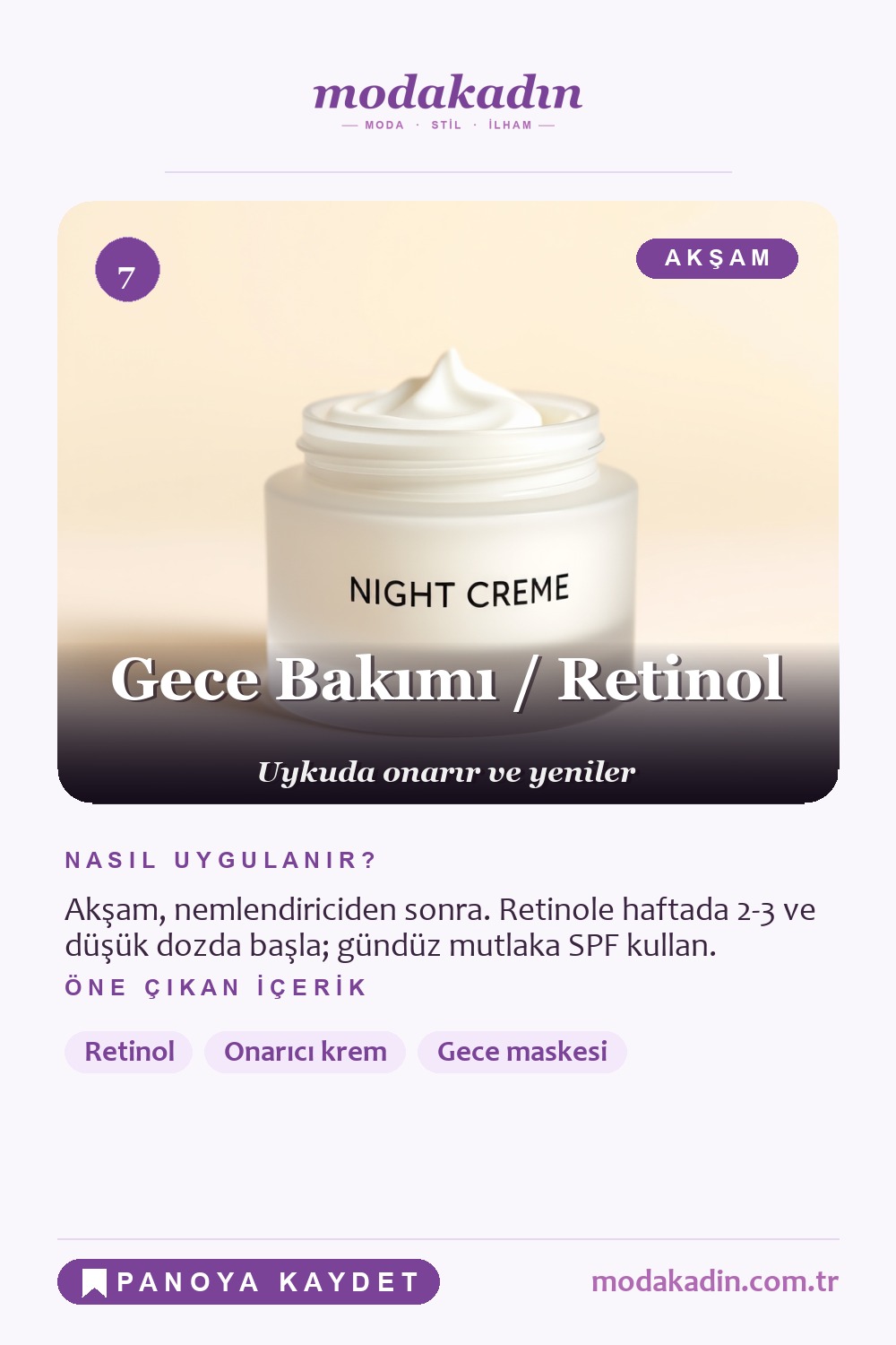 Cilt bakım rutini gece bakımı adımı Pinterest pini