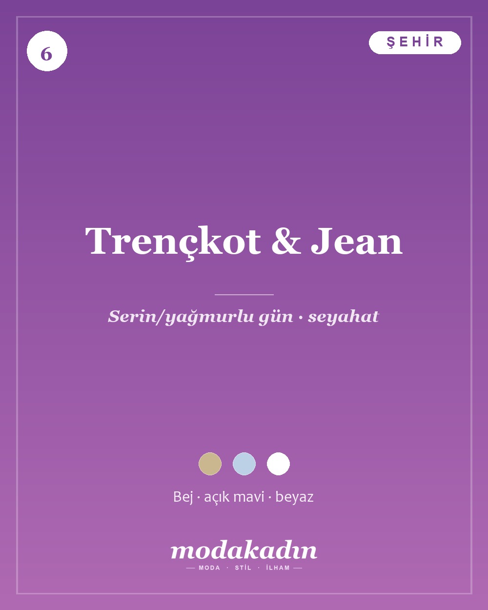 Bej trençkot, ince triko ve düz mavi jean ile şehir kombini