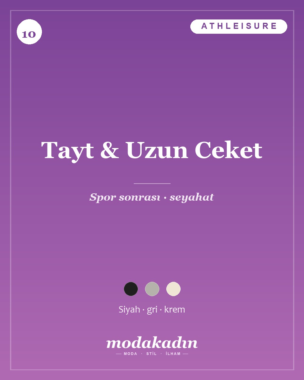 Siyah tayt, uzun bej hırka ceket ve sneaker ile katmanlı athleisure kombin