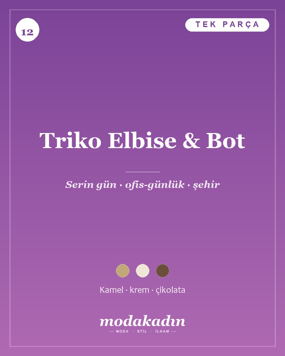 Kamel dökümlü triko midi elbise ve uzun deri bot ile şık günlük kombin