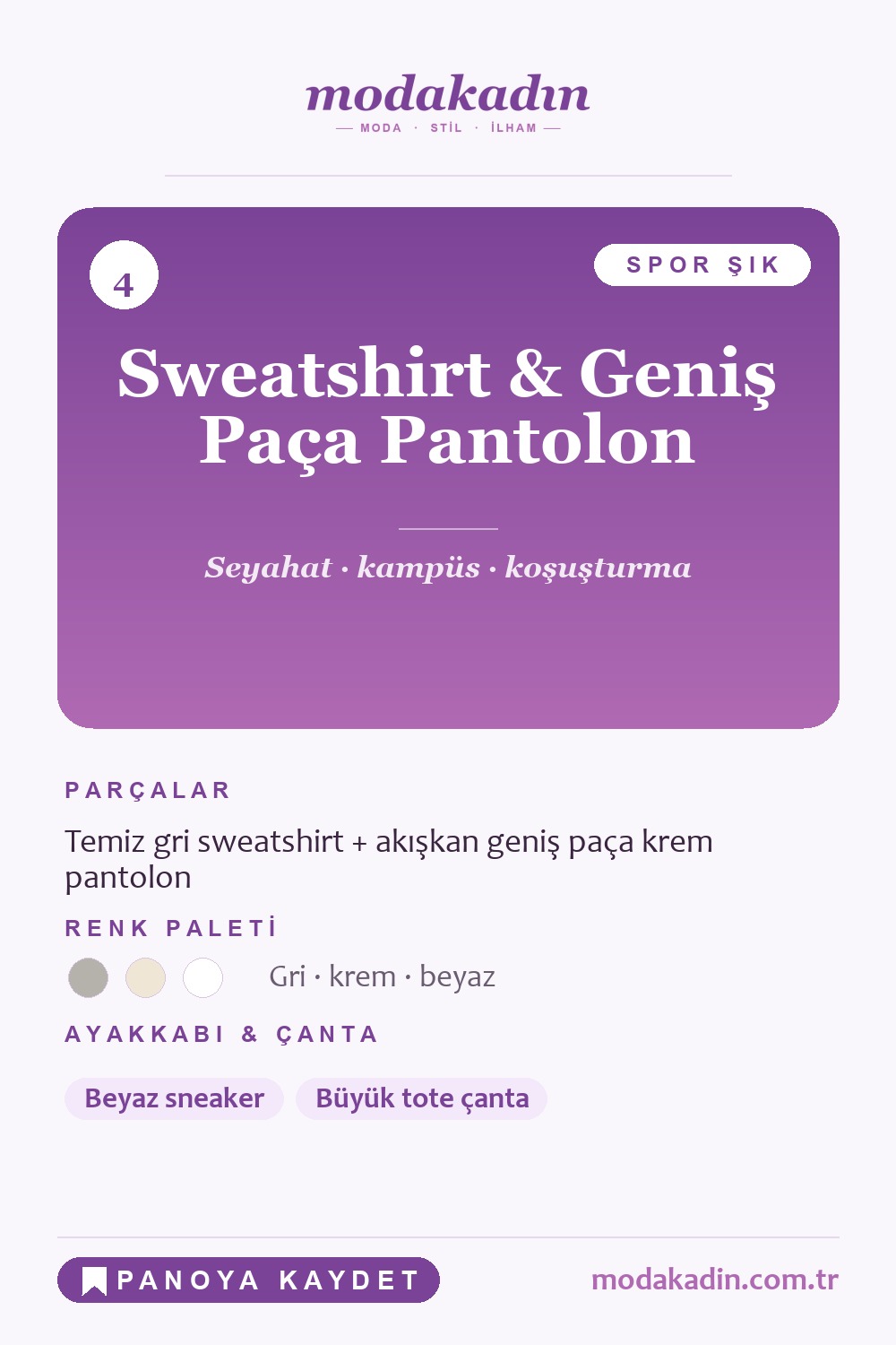 Sweatshirt ve geniş paça pantolon kombini Pinterest pini