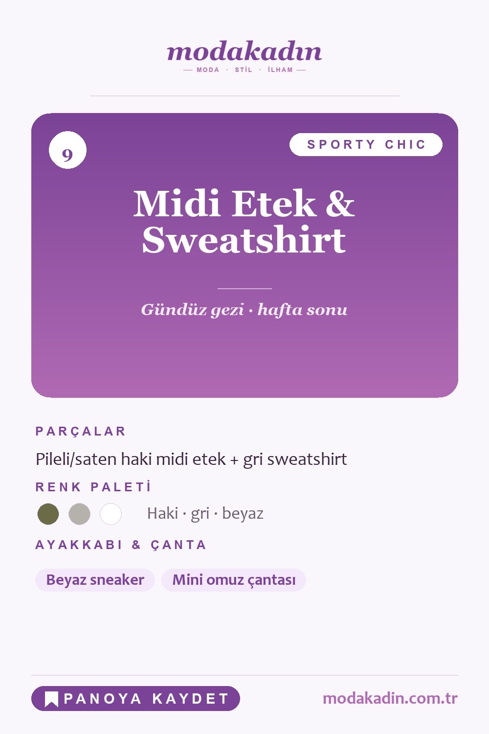 Midi etek ve sweatshirt kombini Pinterest pini