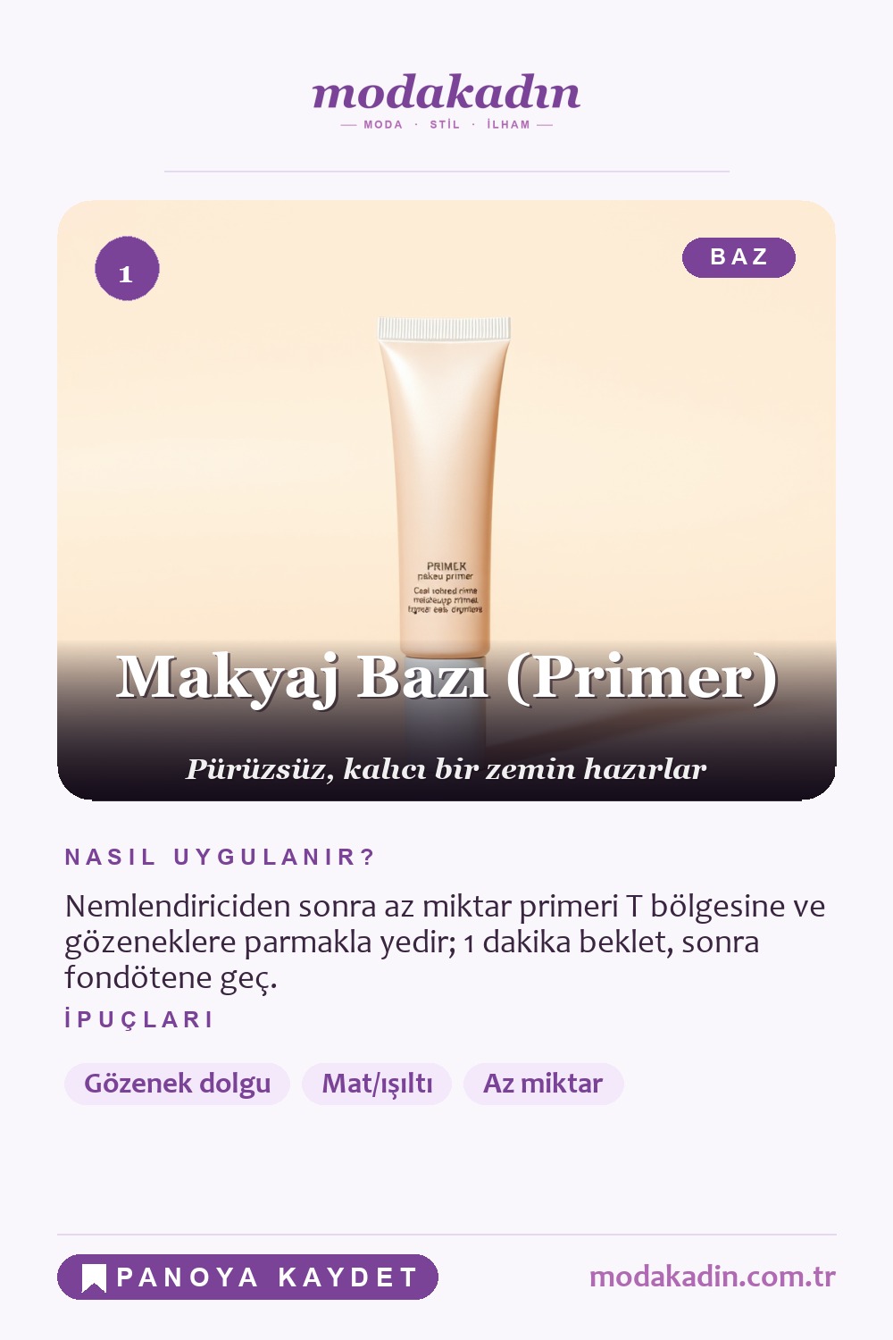 Günlük makyaj primer adımı Pinterest pini