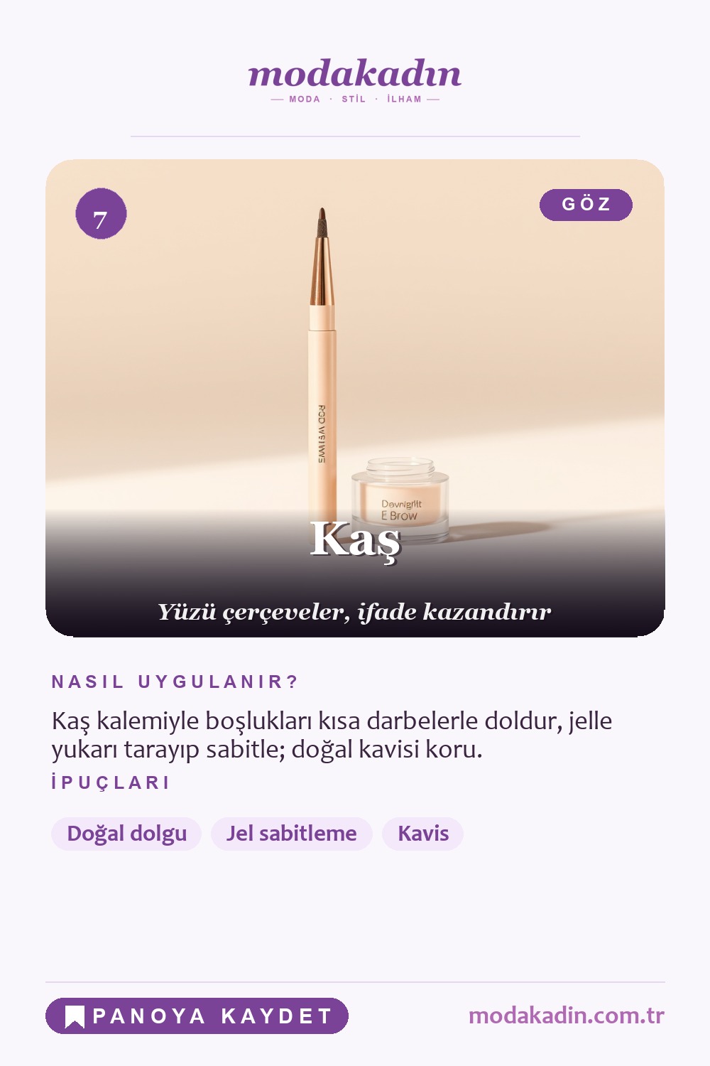 Günlük makyaj kaş adımı Pinterest pini