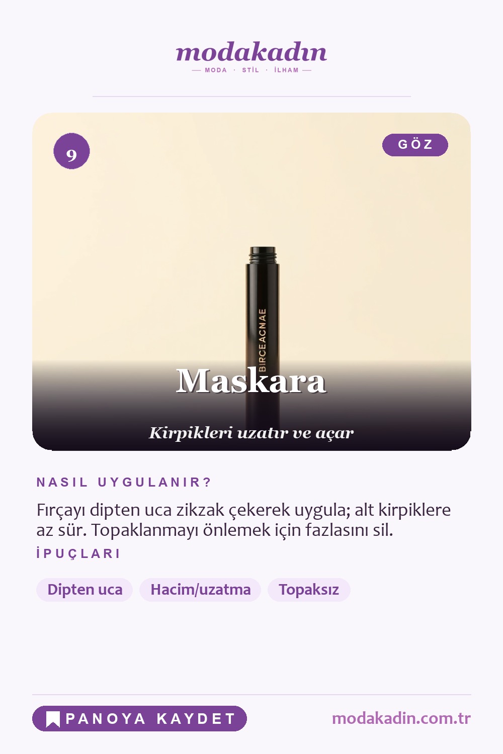 Günlük makyaj maskara adımı Pinterest pini