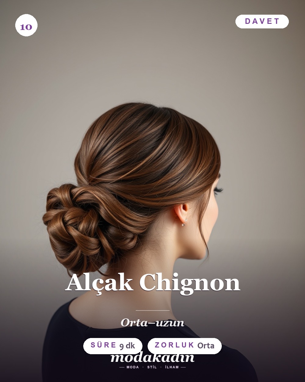 Alçak chignon topuz davet saç modeli