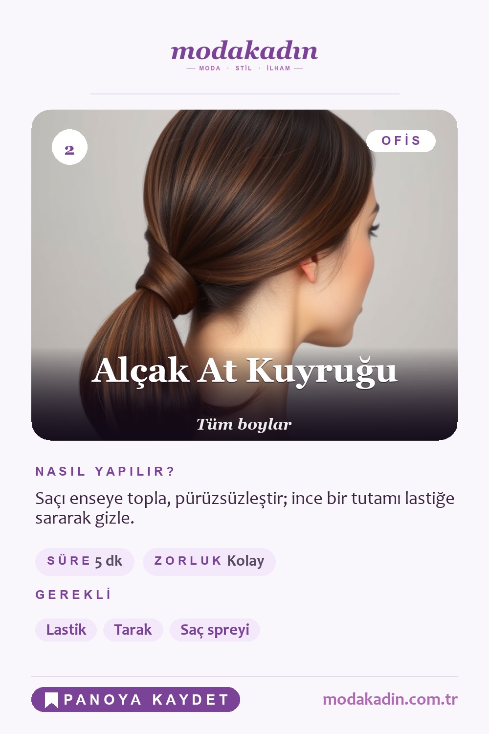 Alçak at kuyruğu saç modeli Pinterest pini