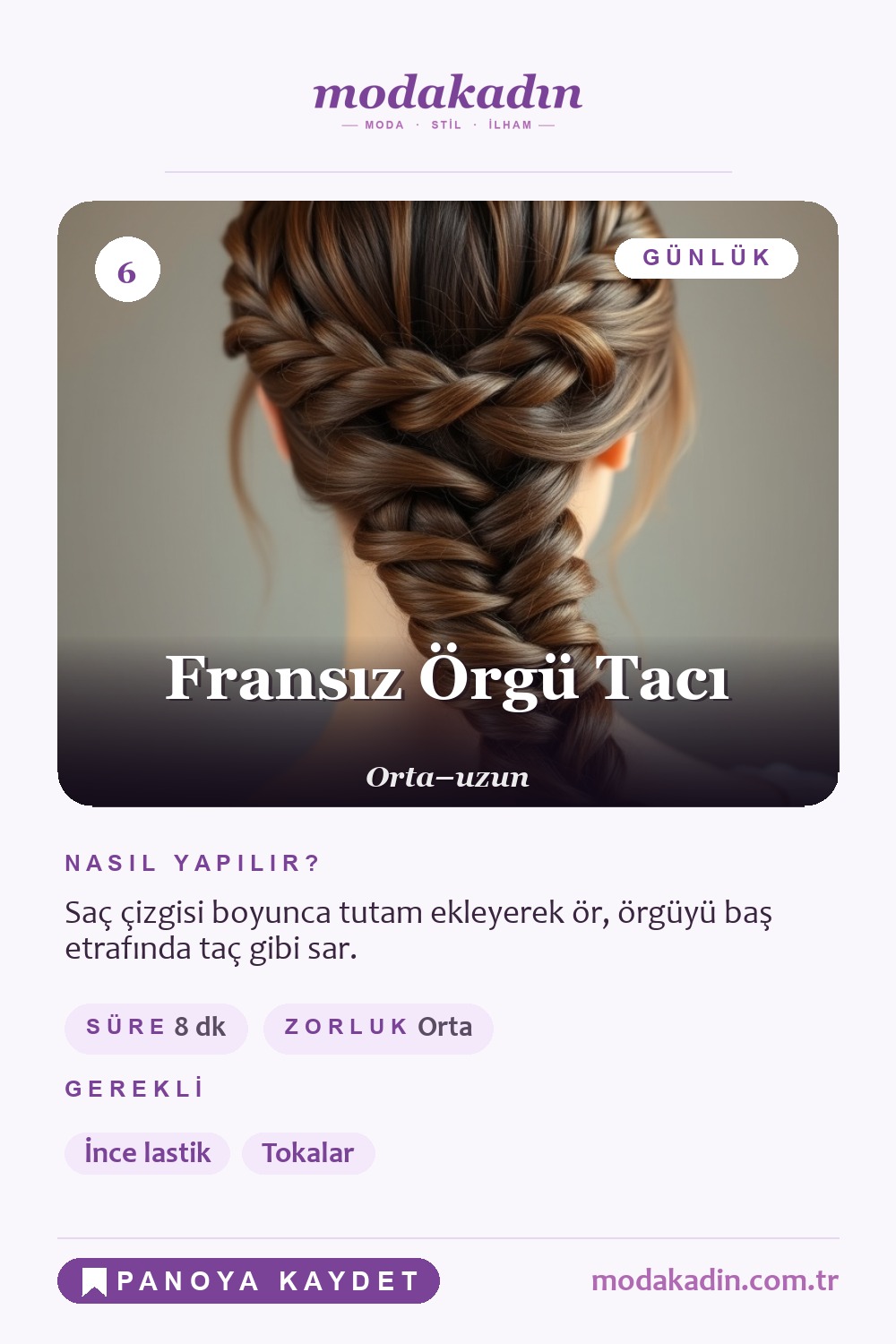 Fransız örgü tacı saç modeli Pinterest pini