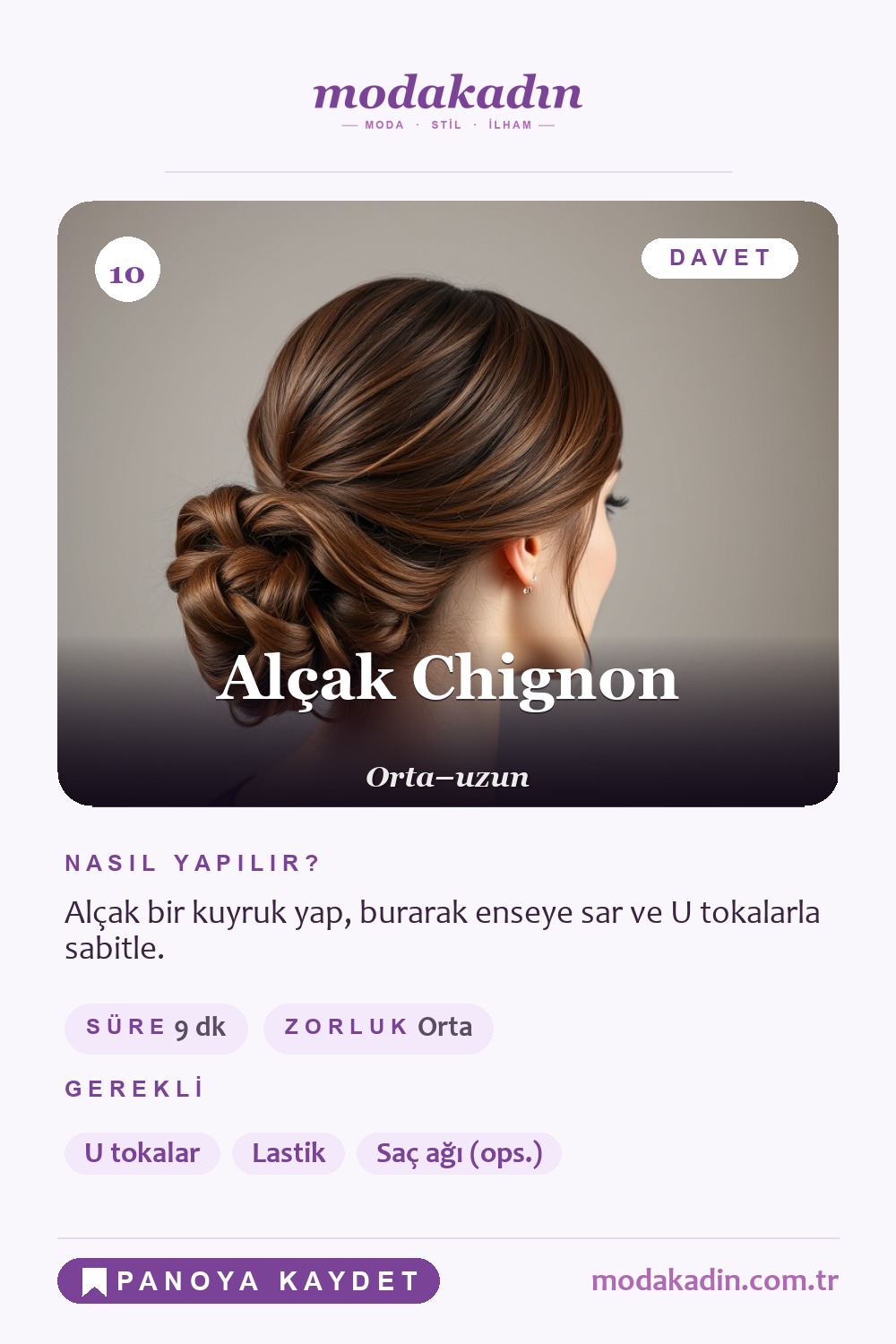 Alçak chignon saç modeli Pinterest pini
