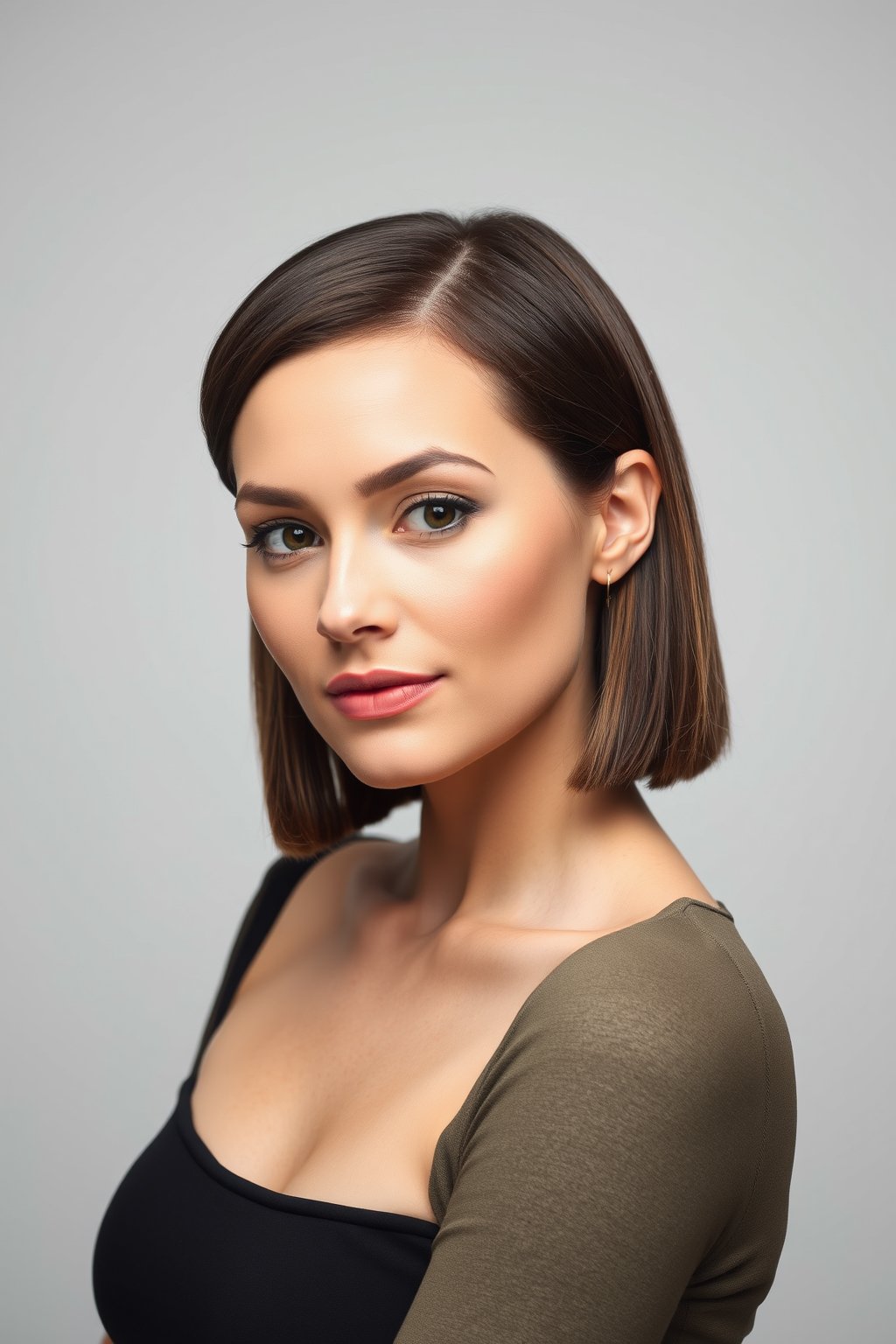 kısa saç modeli blunt bob kare yüz