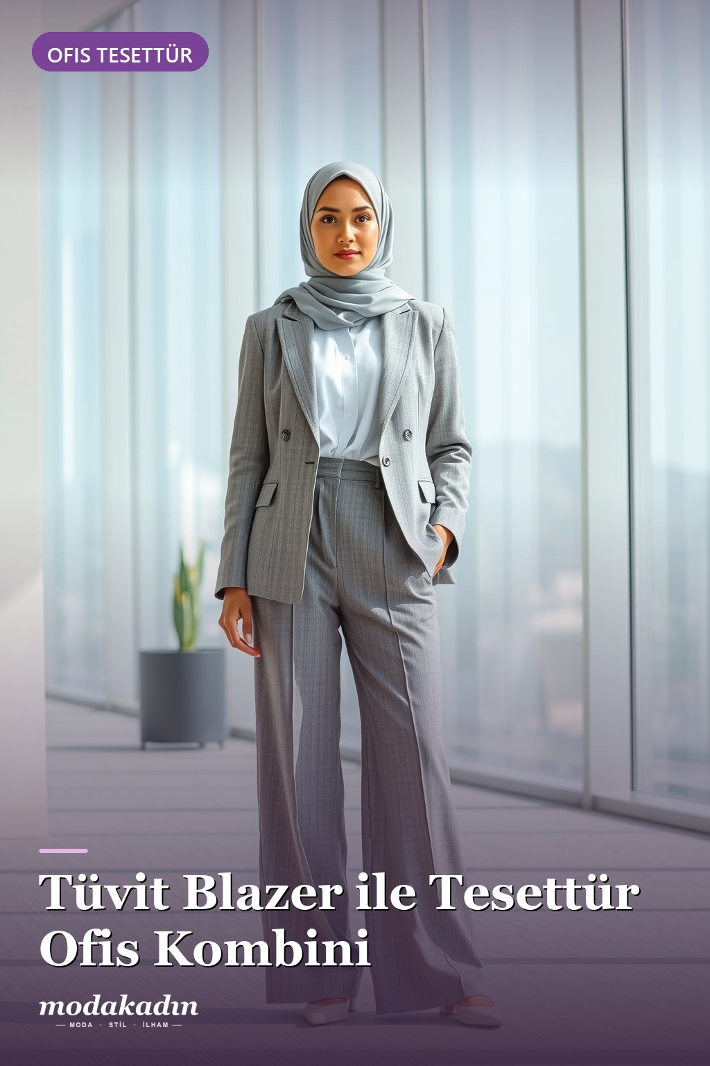 Gri Tüvit Blazer & Geniş Paça Pantolon: Güçlü İş Kadını
