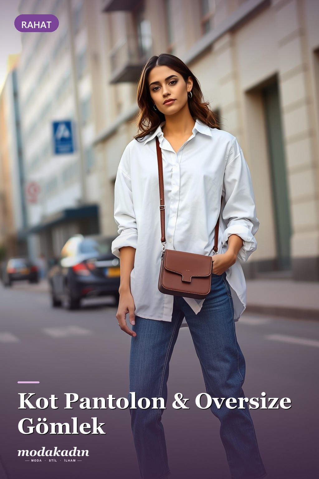 Kot pantolon ve oversize beyaz gömlek ile rahat kombin