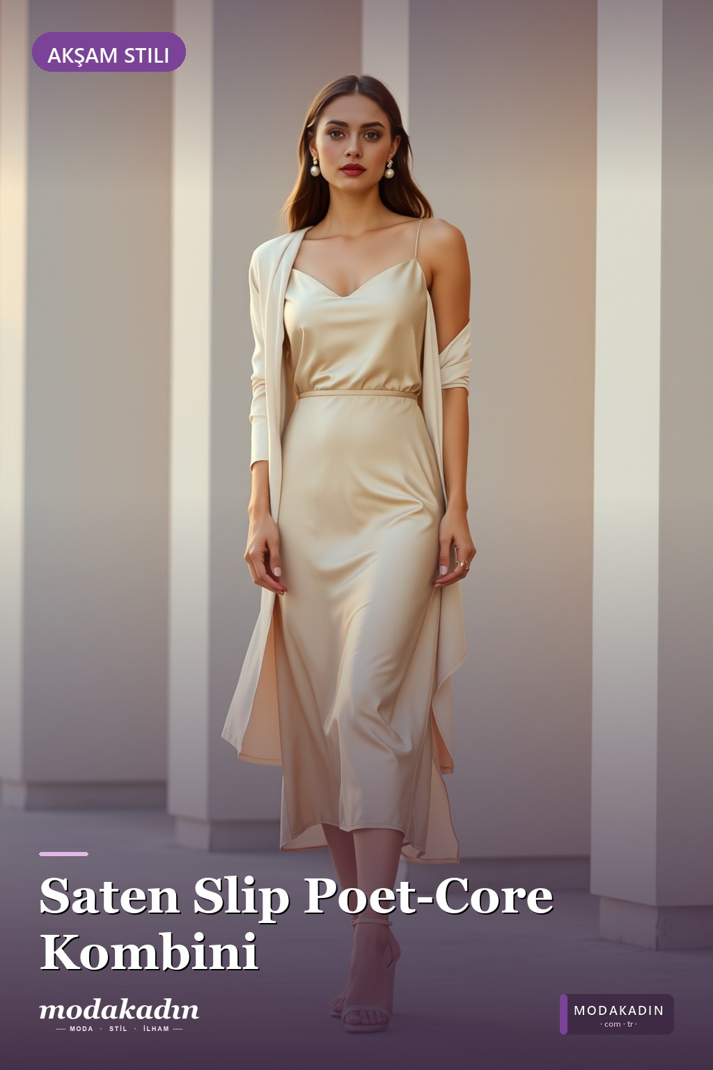 Saten Slip Midi + Yumuşak Hırka