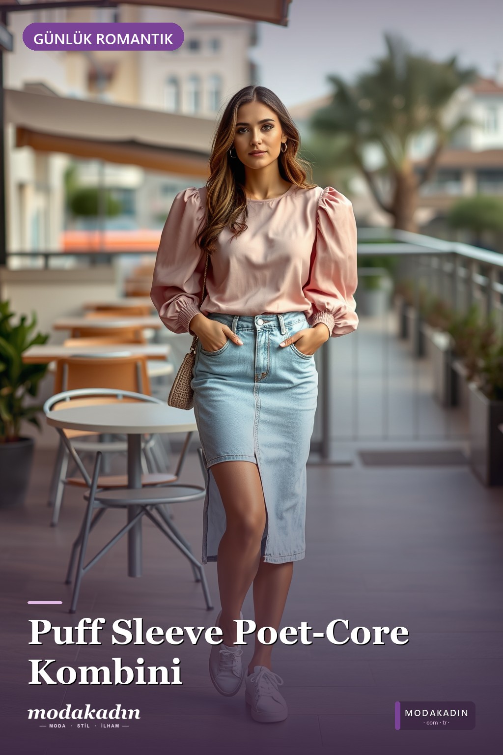 Puff Sleeve Bluz + Kot Midi Etek