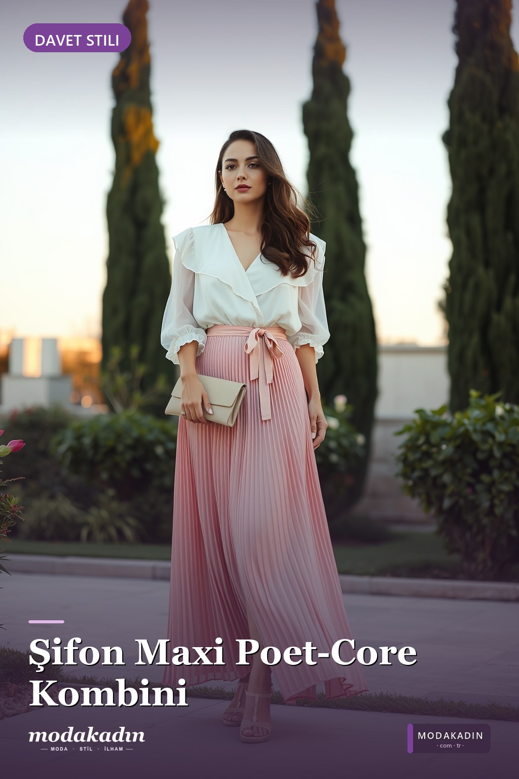 Şifon Katmanlı Bluz + Pileli Maxi Etek