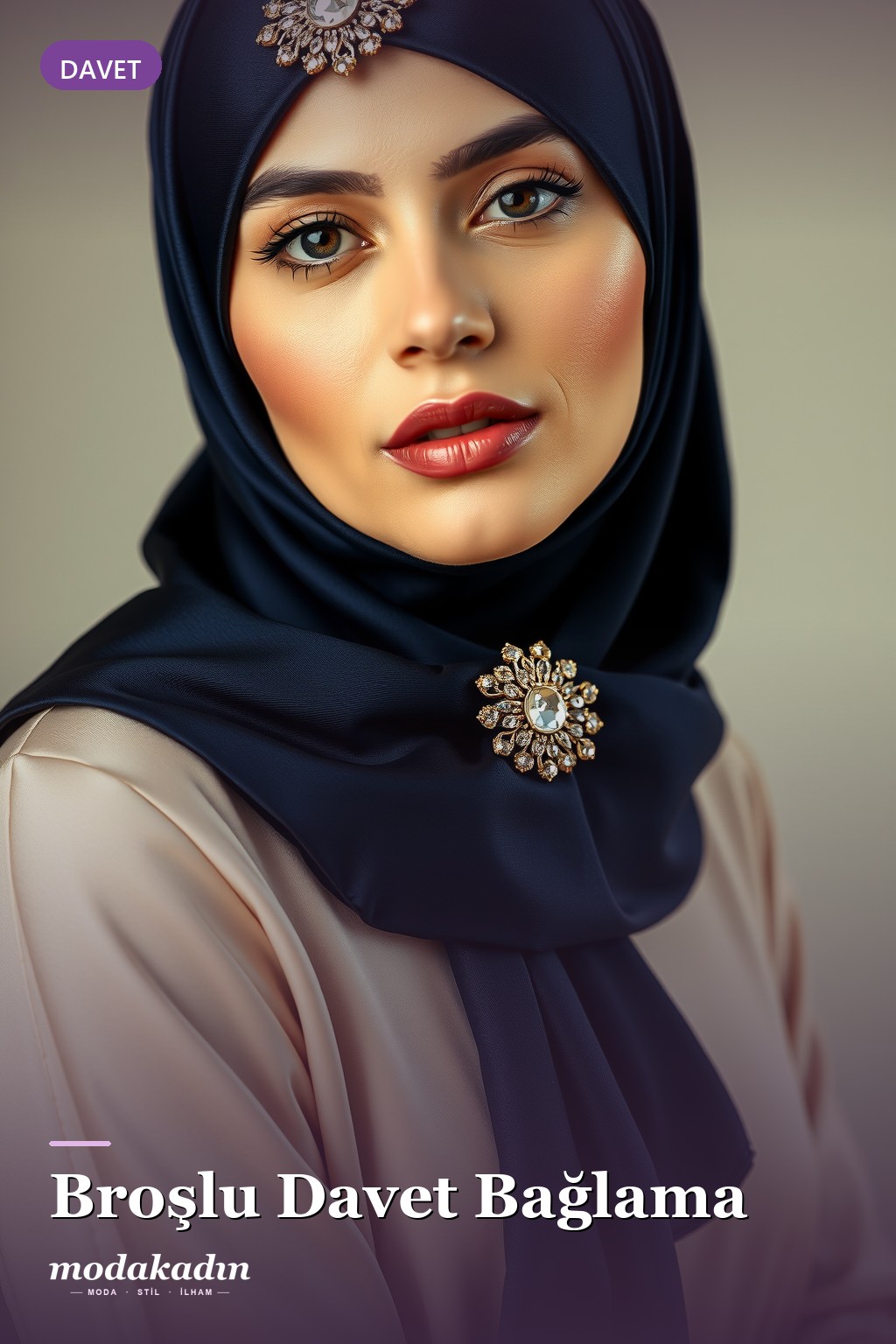 Broşlu davet şal bağlama modeli