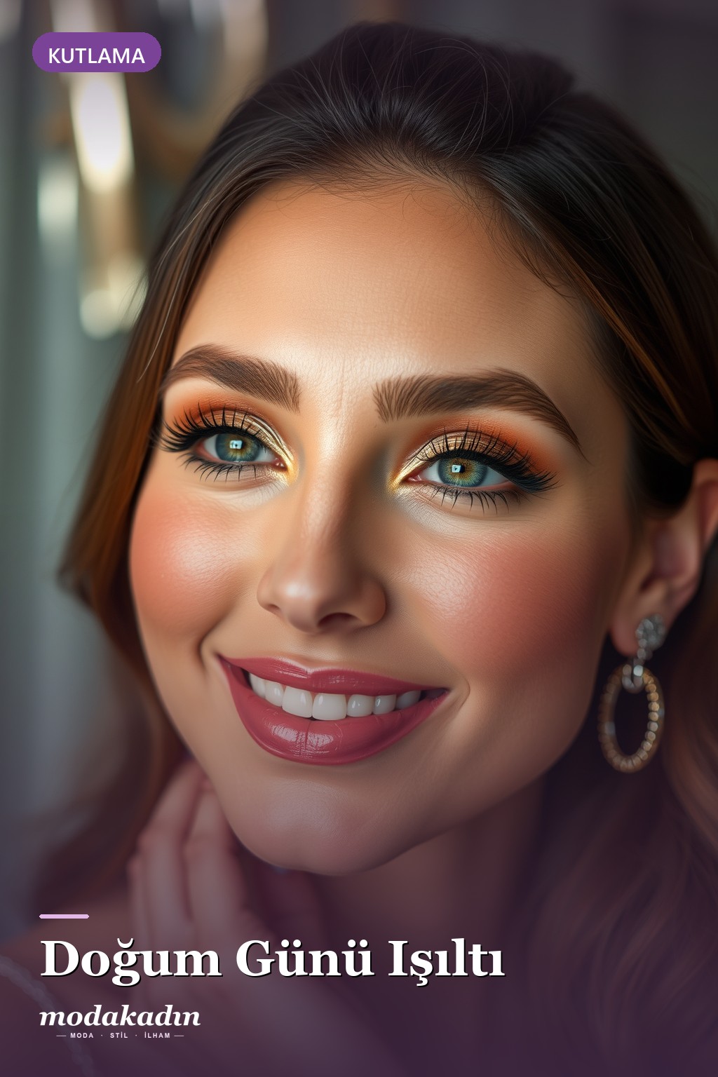 Doğum günü ışıltılı soft glam makyajı Pinterest pini