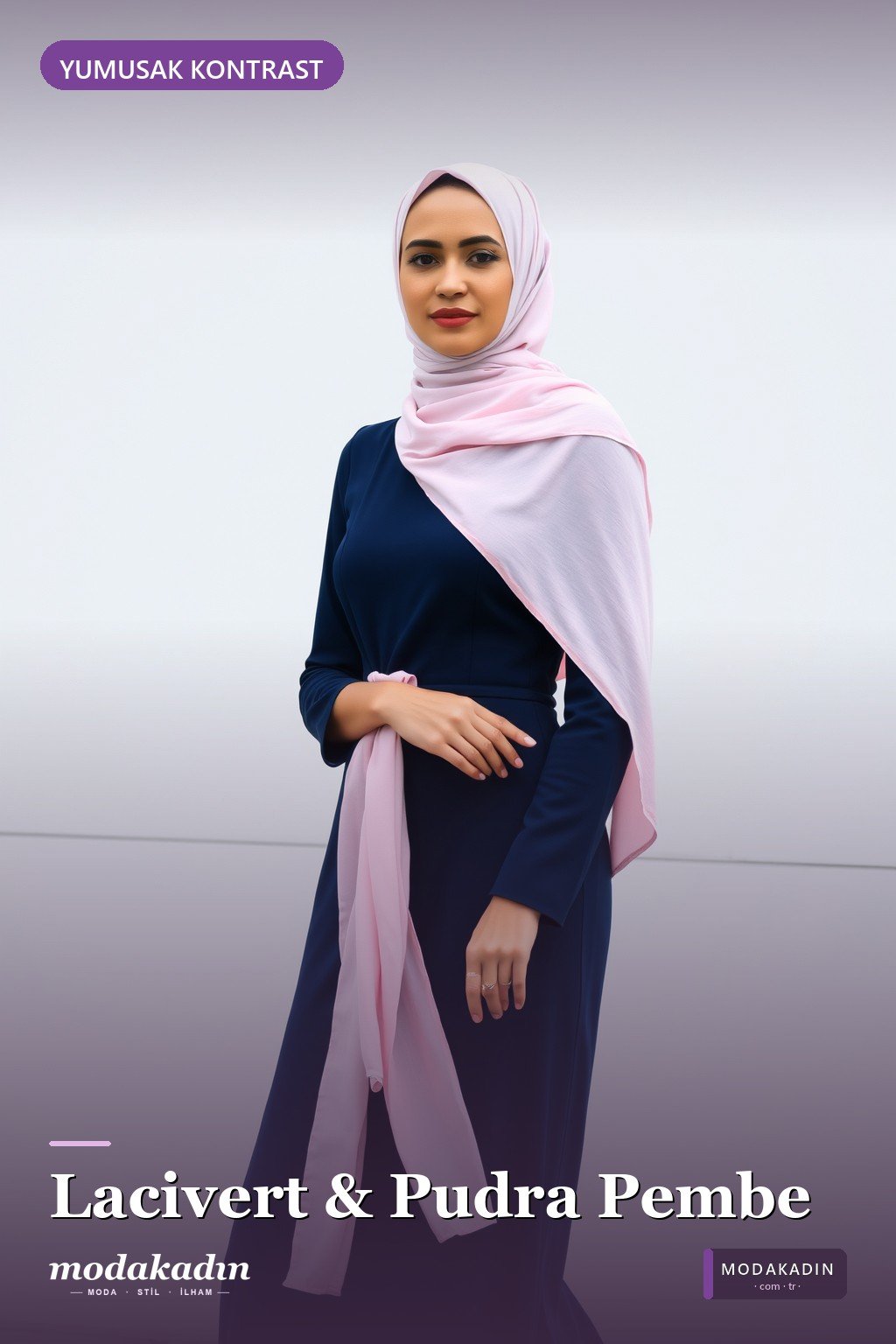 Lacivert + Pudra Pembe: Yumuşak Kontrast