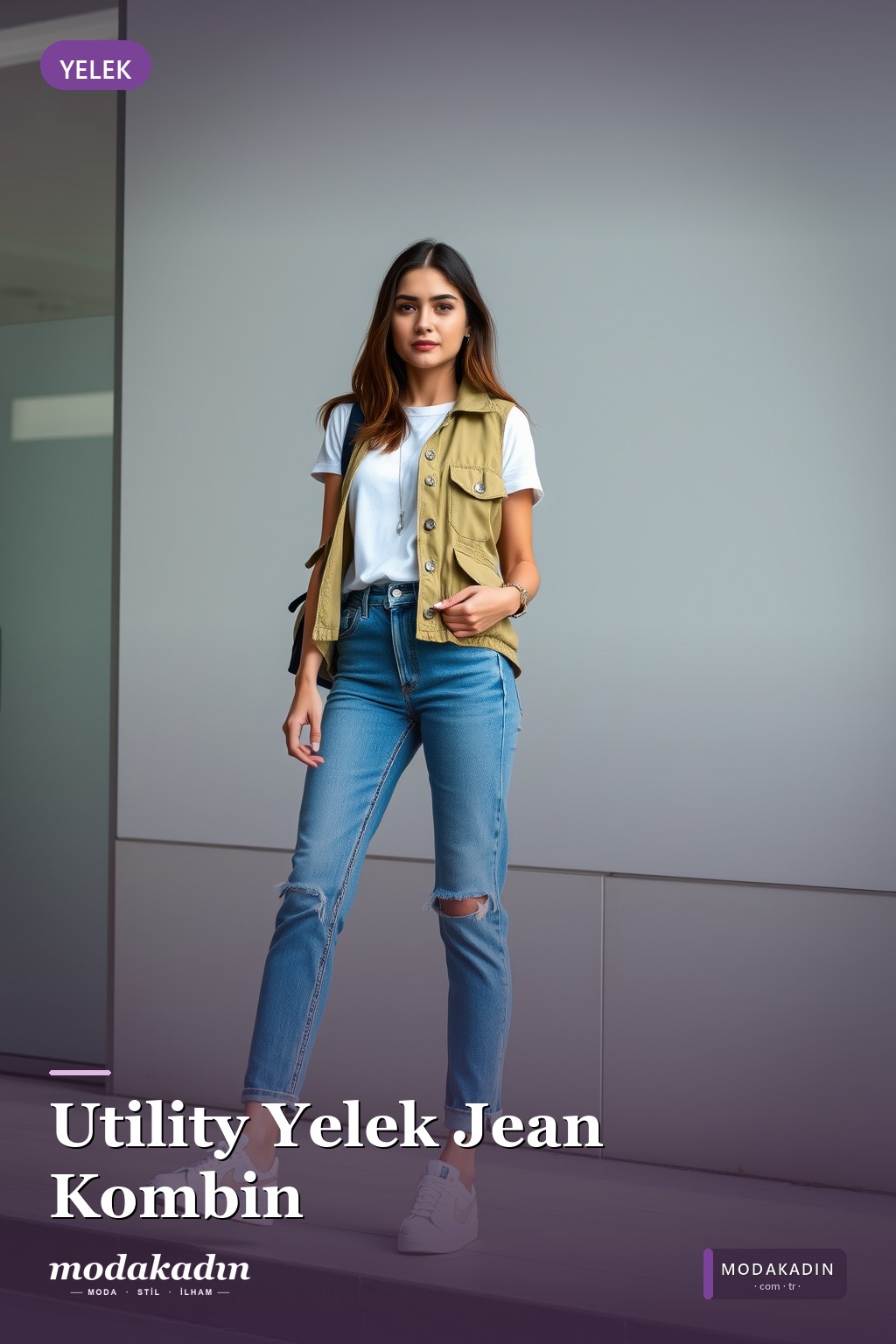 Utility Yelek + Beyaz Tişört + Jean