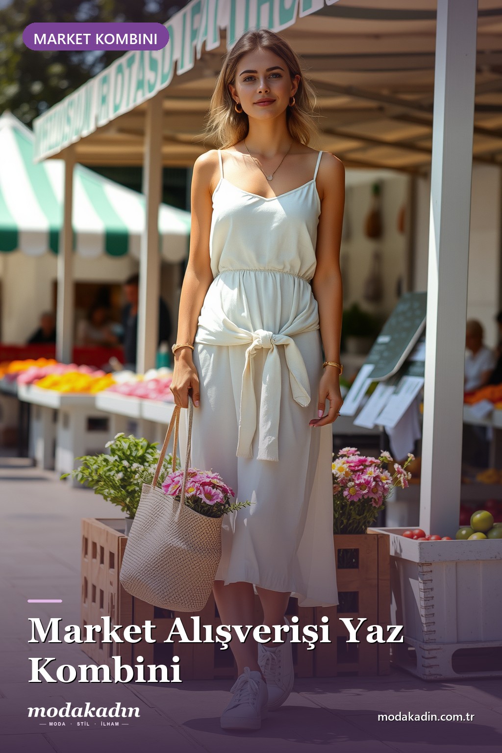 Elbise ve hırka market alışverişi yaz kombini